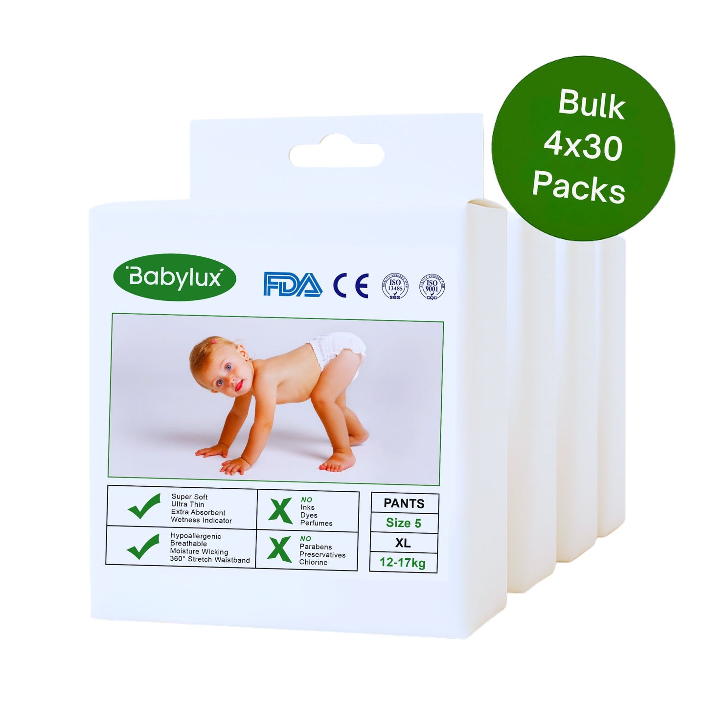 Babylux Nappy Pants Size 5 (12β17kg) β soft, eco-friendly pull-up nappies for active toddlers at Babylux Australia