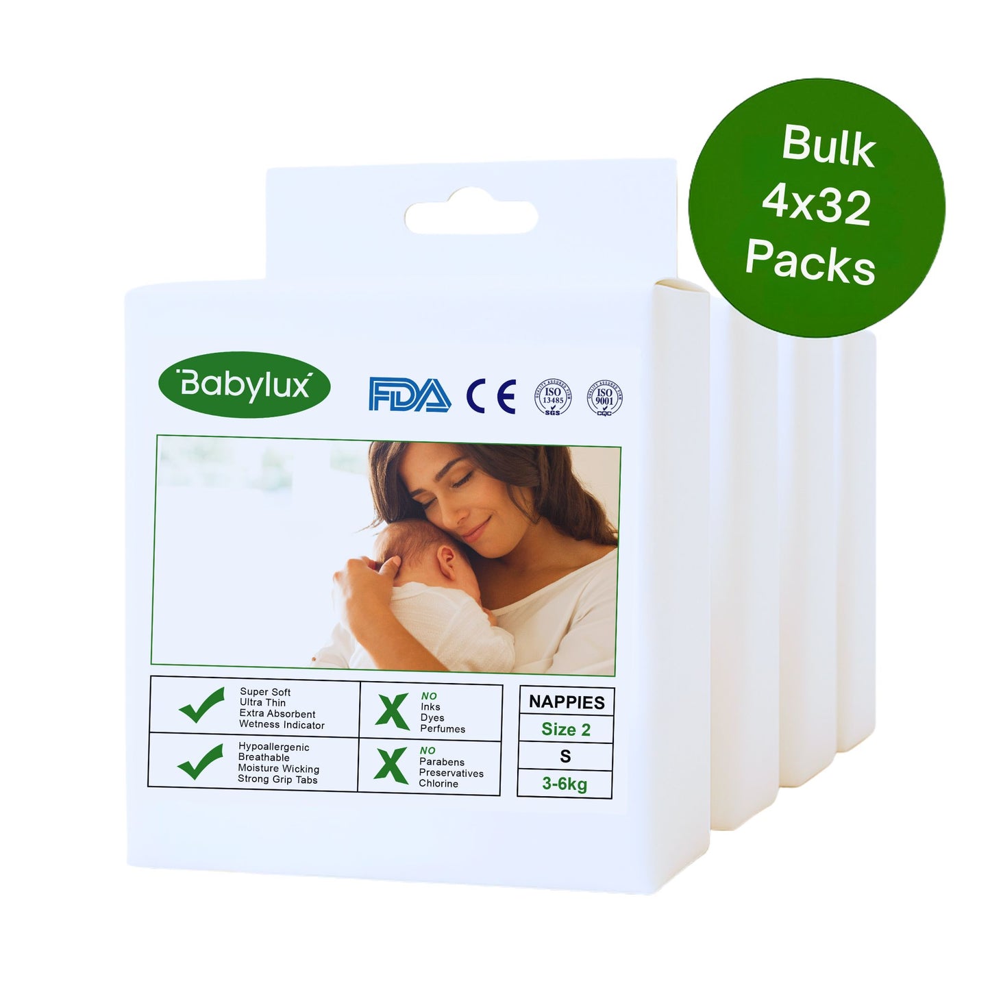 Babylux Nappies Size 2 (3–6kg) – ultra-soft, absorbent newborn nappies available online at Babylux Australia