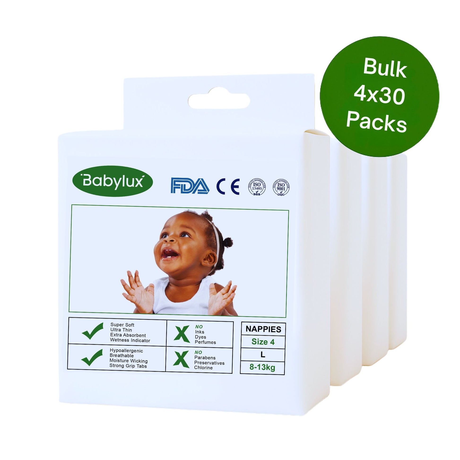 Babylux Nappies Size 4 (9–14kg) – soft, eco-friendly nappies for active babies at Babylux Australia