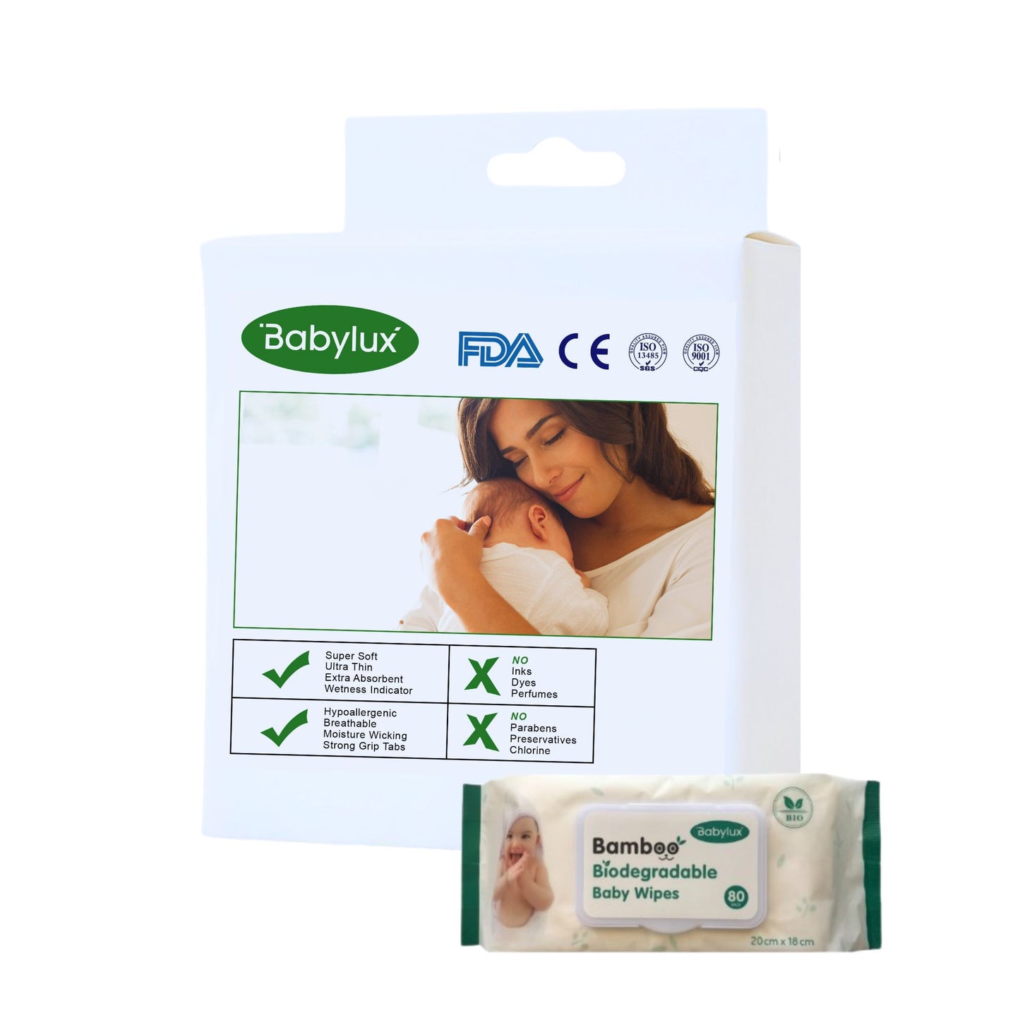 Babylux trial pack – premium nappies or nappy pants with baby wipes, Australia